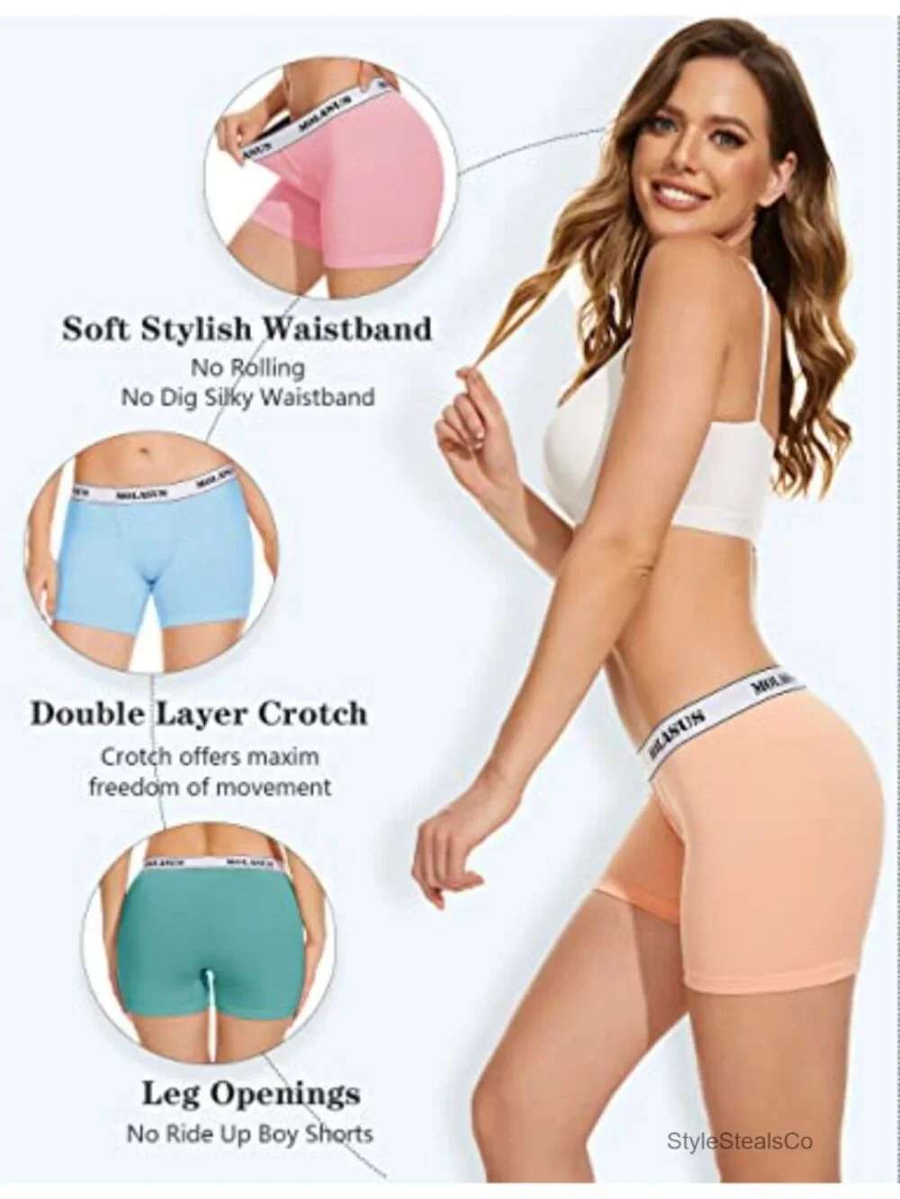 Women's Cotton Stretch Boy Shorts Underwear 4-Pack